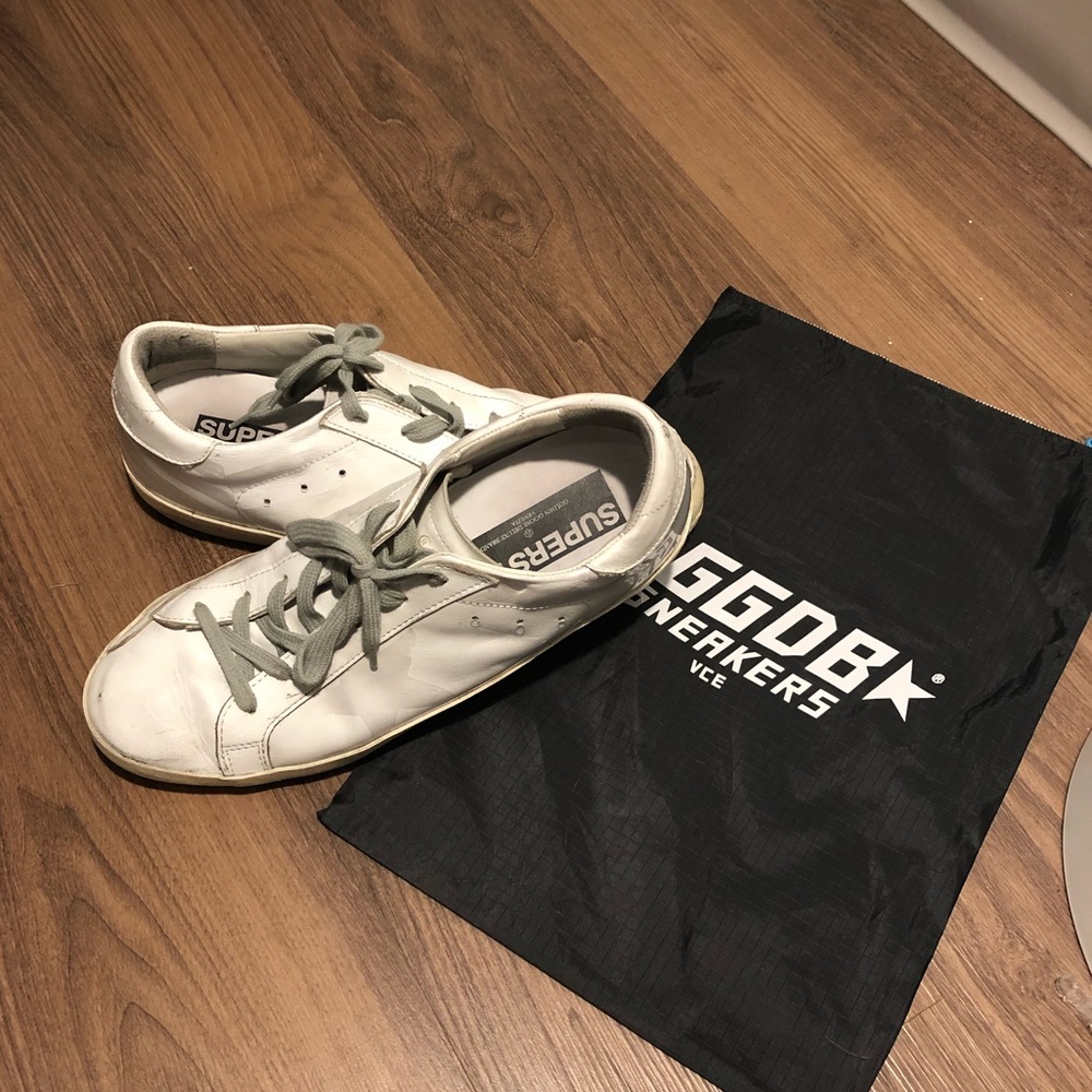 Golden Goose White Leather Low-Top Sneakers with Gray Laces